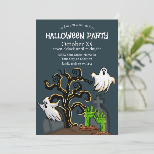 Invitation Zombie et fantômes de cimetière Fête d'Halloween m (Debout devant)