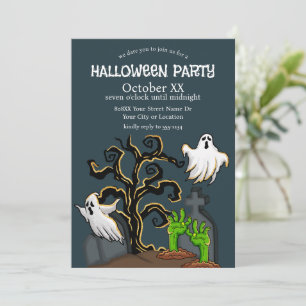 Invitation Zombie et fantômes de cimetière Fête d'Halloween m