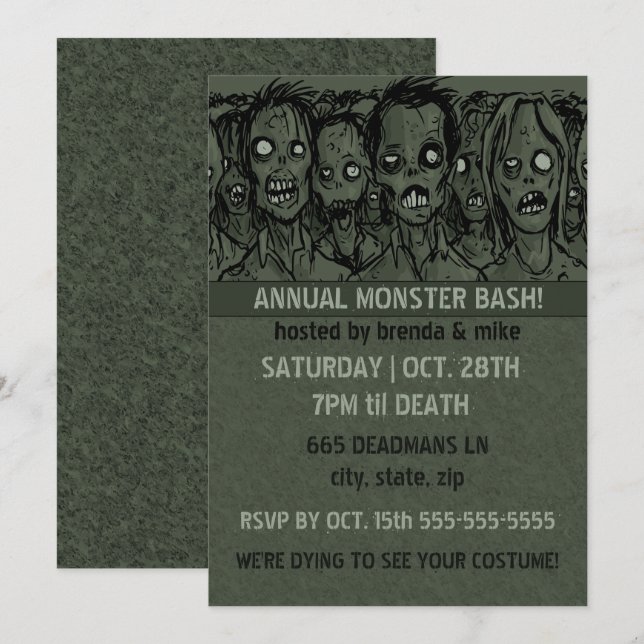 Invitation Zombie Halloween (Devant / Derrière)
