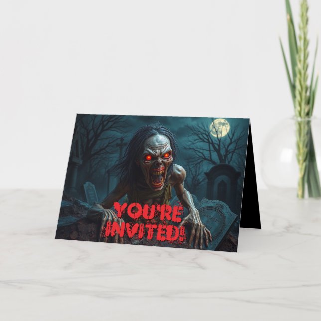 Invitation Zombie Halloween Graveyard Fullmoon (Devant)