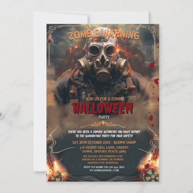 Invitation Zombie Radioactive guerre biologique Halloween (Devant)