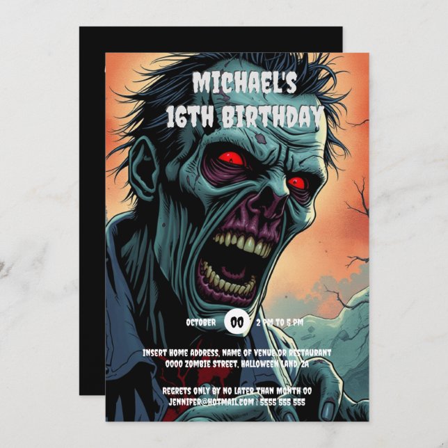 Invitation Zombie visage monstre d'art comique adultes éffray (Devant / Derrière)