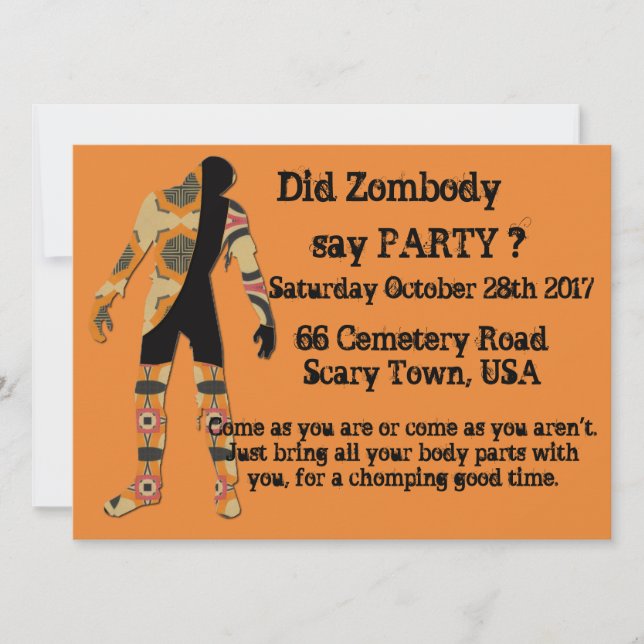 Invitation Zombody a-t-il dit la fête (Devant)