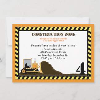 Invitation Zone de construction Backhoe Boys Anniversaire Inv