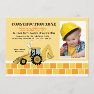 Invitation Zone de construction Backhoe Boys Anniversaire Inv