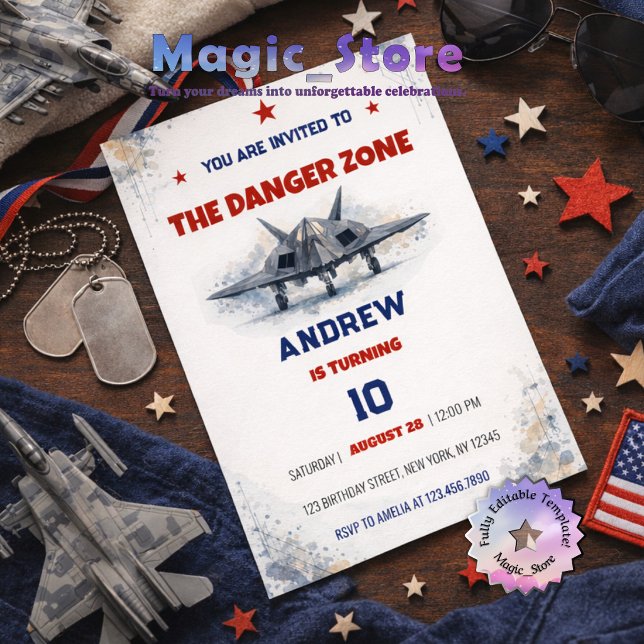 Invitation Zone de danger à l'aquarelle F117 Chasseur à réact (Créateur téléchargé)
