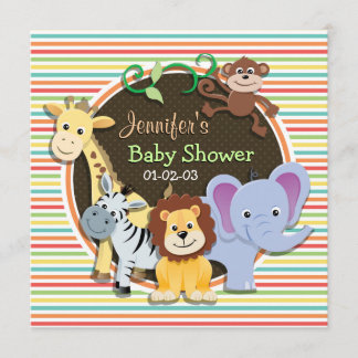 Invitation Zoo Animaux Baby shower, Bright Rainbow Stripes
