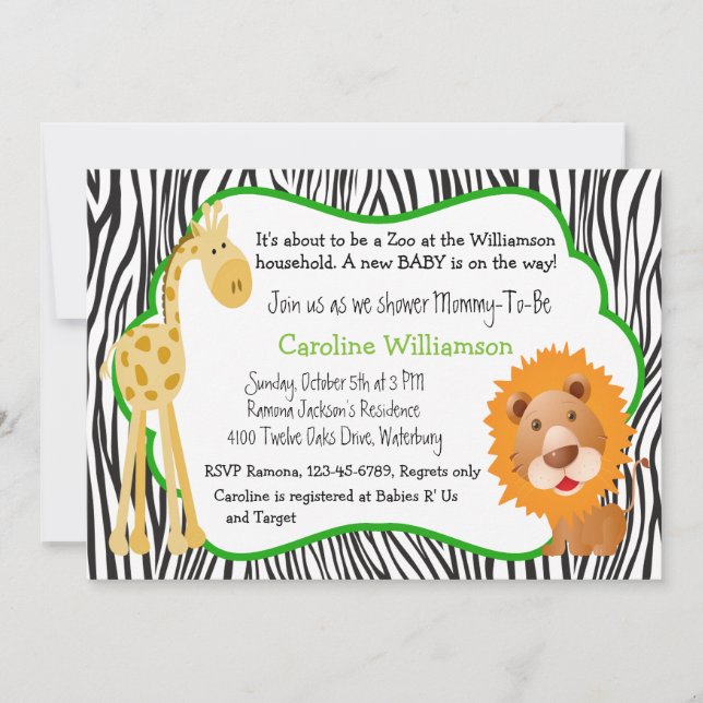 Invitation Zoo Animaux Baby shower neutre pour les femmes (Devant)