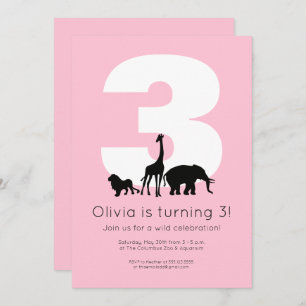 Invitation Zoo animaux rose anniversaire de enfant