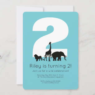 Invitation Zoo animaux turquoise enfant anniversaire invitati