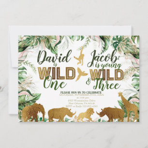 Invitation Zoo combiné Wild One et Three 1er 3e anniversaire
