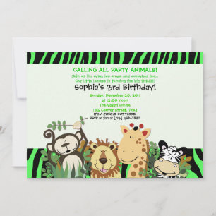 Invitation ZOO CREW 5x7 Tendance Zebra Stripe Jungle Party