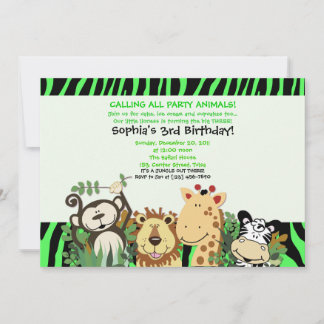Invitation ZOO CREW 5x7 Tendance Zebra Stripe Jungle Party