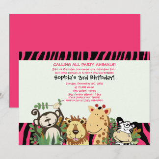 Invitation ZOO CREW 5x7 Tendance Zebra Stripe Jungle Party