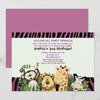 Invitation ZOO CREW 5x7 Tendance Zebra Stripe Jungle Party