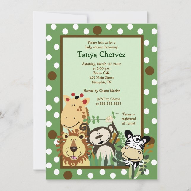 Invitation ZOO CREW Jungle Baby shower Safari 5x7 (Devant)