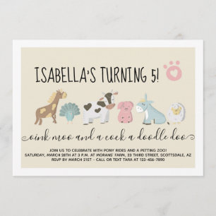 Invitation Zoo de mouture pour les filles / Animaux de ferme