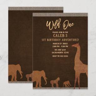 Invitation Zoo Safari Africain Vintage WILD ONE 1ère Fête