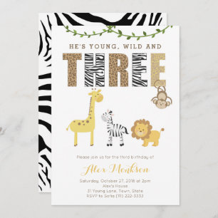 Invitation Zoo Safari Animaux 3e fête d'anniversaire pour gar