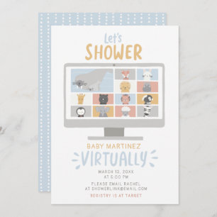 Invitation Zoom mignon animaux ordinateur baby shower virtuel