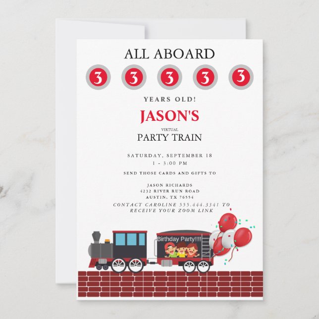 Invitation Zoom Virtual Kids Party Train Age Anniversaire (Devant)