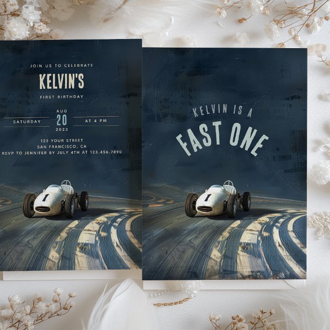 Invitation Zooming In One : Voiture de course Vintage Anniver (Créateur téléchargé)