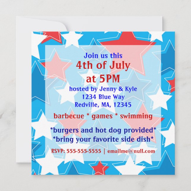 Invitations 4 juillet Stars Party (Devant)