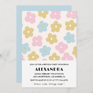 Invitations à 13e anniversaire Retro Blue Pink Flo