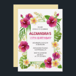 Invitations à 15e anniversaire Tropical Party Luau<br><div class="desc">Invitations à 15e anniversaire Fête tropicale Luau Pink hibiscus</div>