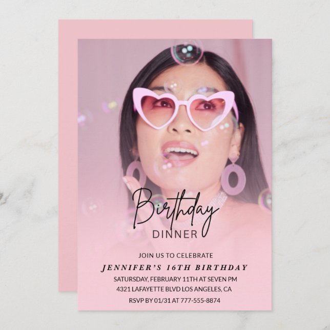 Invitations à 16e anniversaire Anniversaire Dîner  (Devant / Derrière)