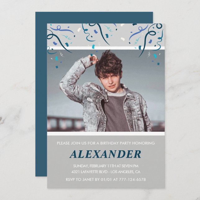 Invitations à 18e anniversaire Hommes Confetti Pho (Devant / Derrière)