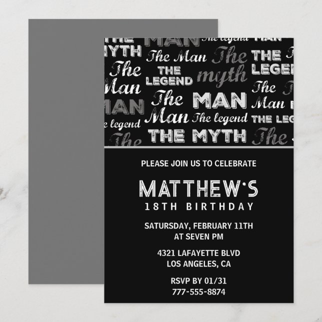 Invitations à 18e anniversaire pour lui Men Myth L (Devant / Derrière)