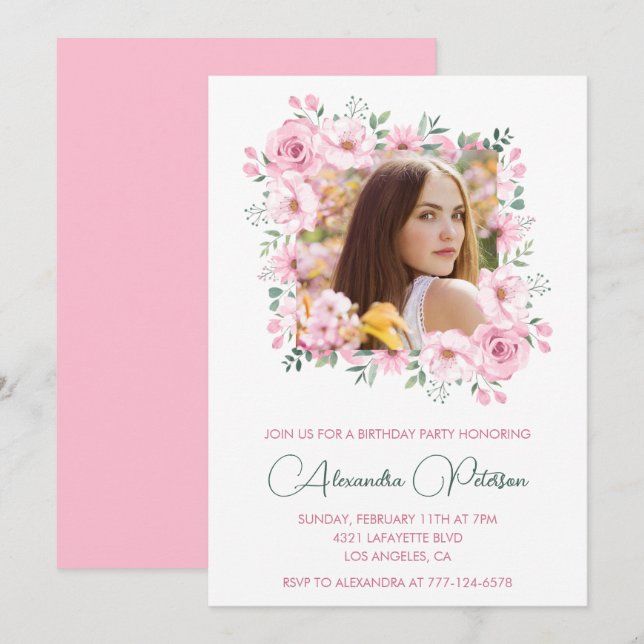 Invitations à 21e anniversaire Photo Boho Elegant (Devant / Derrière)