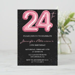 Invitations à 24e anniversaire Pink Balloon Glam B