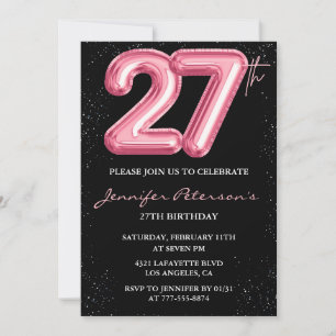 Invitations à 27e anniversaire Pink Balloon Glam B