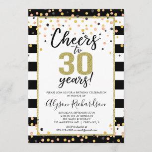 invitations à 30e anniversaire, en noir et or
