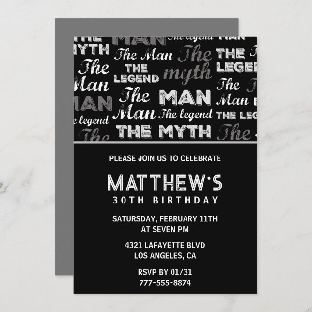 Invitations à 30e anniversaire pour lui Men Myth L (Devant / Derrière)