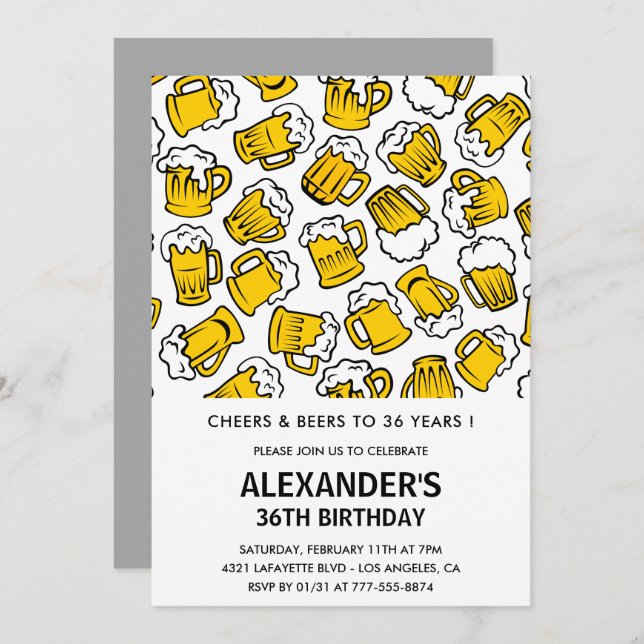 Invitations à 36e anniversaire Hommes (Devant / Derrière)