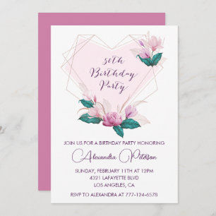 Invitations à 50e anniversaire Elegant Boho rose