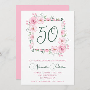Invitations à 50e anniversaire Floral Elegant Pink