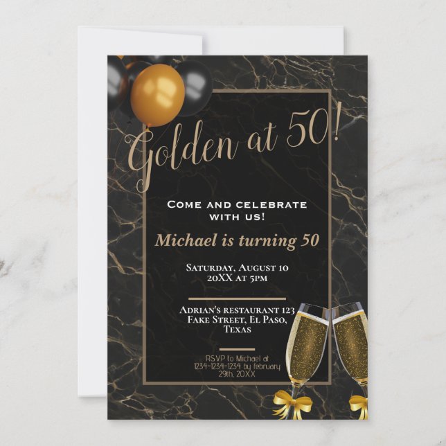 Invitations à 50e anniversaire : Golden at 50, QR (Devant)