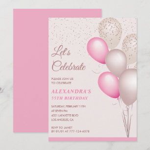 Invitations à 55e anniversaire Balloons Pink Confe
