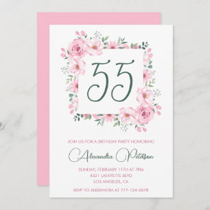 Invitations à 55e anniversaire Floral Elegant Pink