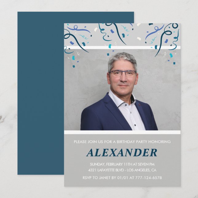 Invitations à 60e anniversaire Hommes Confetti Pho (Devant / Derrière)