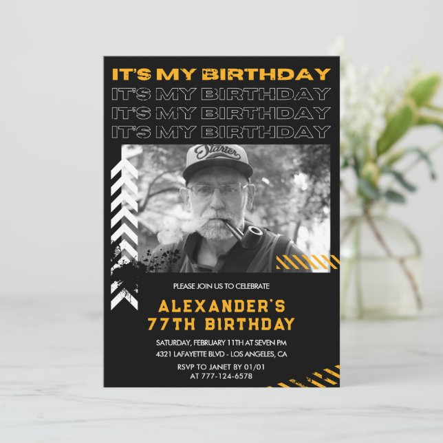 Invitations à 77e anniversaire Men Photo Spray pai (Debout devant)