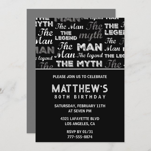Invitations à 80e anniversaire pour lui Men Myth L (Devant / Derrière)