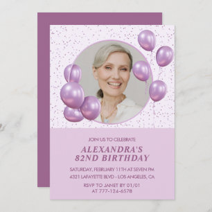 Invitations à 82e anniversaire Photo Purple Ballon