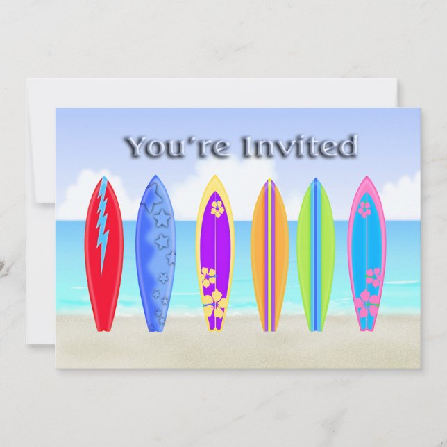 Invitations à des fêtes de plage de Surfboards (Devant)