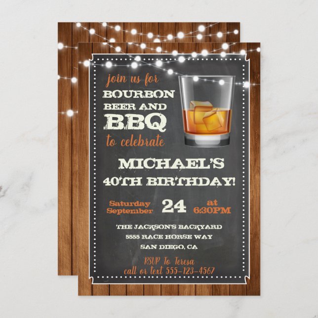 Invitations à la bière et au barbecue Bourbon (Devant / Derrière)