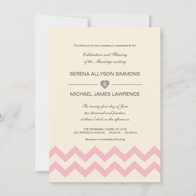Invitations à la crème d'ivoire et au mariage rose (Devant)
